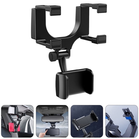 CRILSTYLEO Black ABS Mirror Mount Phone Holder for Car with Support - Secure In-Car Mobile Device Stand