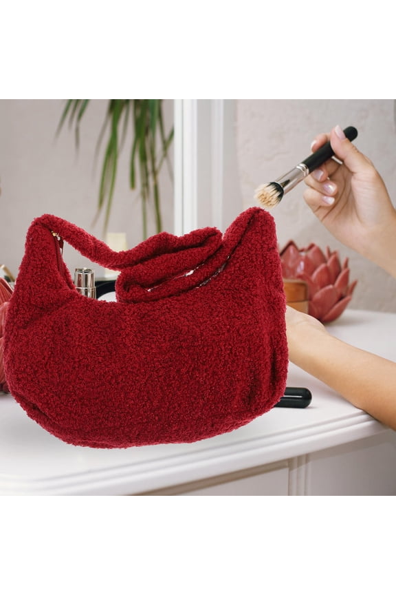 Red Plush Casual Handbag for Women, Large Capacity Everyday Shoulder Bag, Stylish and