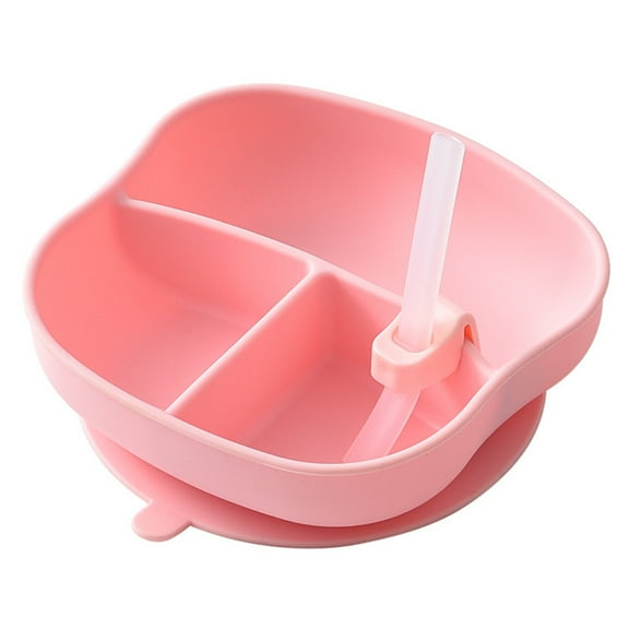 CRILSTYLEO 1Set Safe Silicone Plate Pink for Babies with Suction and Divided Sections