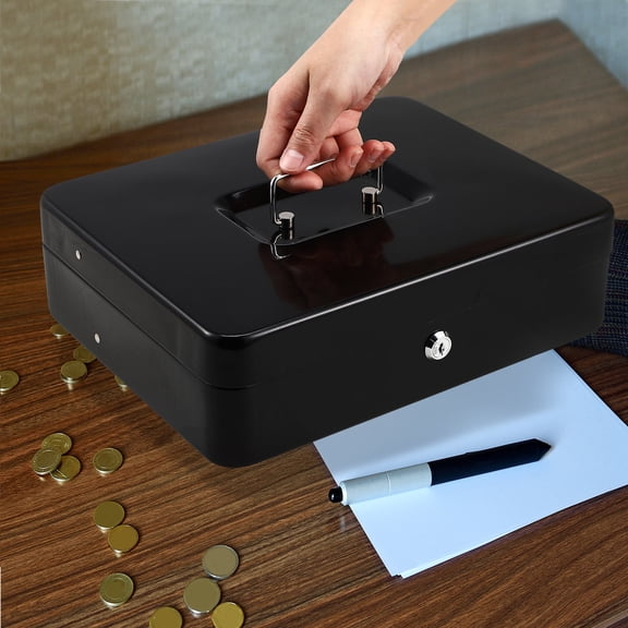 CRILSTYLEO 1Set Small Lock Box Cash Register Drawer with Lock and Money Trays for Organizing Cash Black