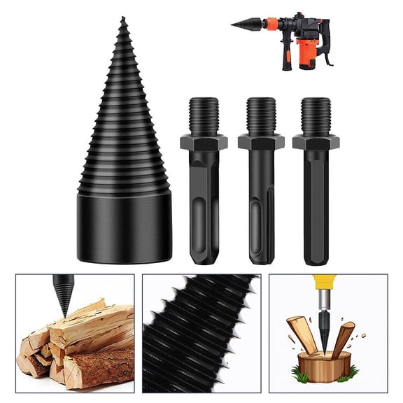 CRILSTYLEO Wood Splitter Drill Bit Set, Black Impact-Resistant Steel Cone for Efficient and Fast Firewood Splitting