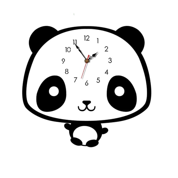 CRILSTYLEO Panda Shape Silent Wall Clock, 28 x 26 cm Cartoon Bedroom Living Room Decor, Battery Operated, Black