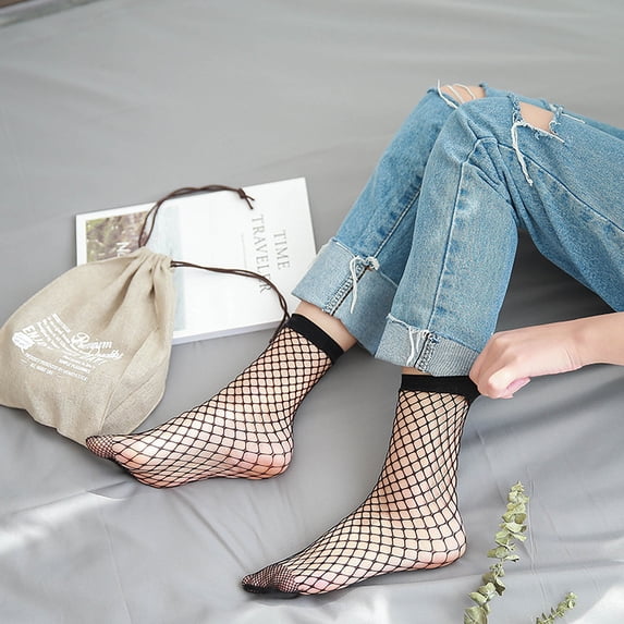 CRILSTYLEO 2Pairs Black Fishnet Ankle Socks Nylon Material Stylish and Breathable