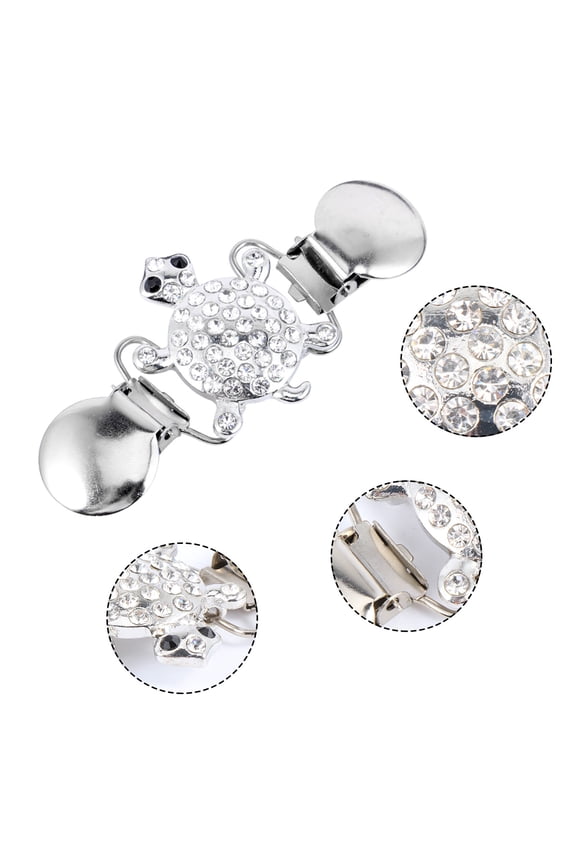 2-Pack Alloy Turtle Sweater Clips with Rhinestone , Cardigan Fasteners, Decorative Clothing Accessories