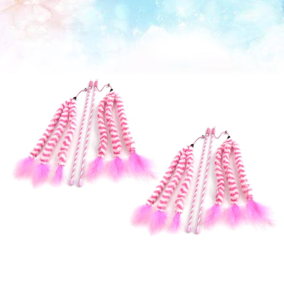 CRILSTYLEO 2Pcs Cat Plush Teaser Stick in Pink for Playing to Keep Cats Energetic and Healthy