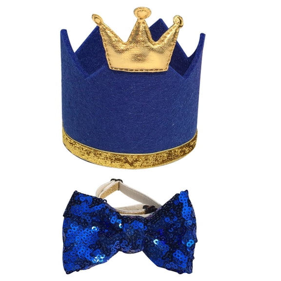 CRILSTYLEO 2Pcs Crown for Dogs and Cats Blue Fabric Festive Birthday Celebration