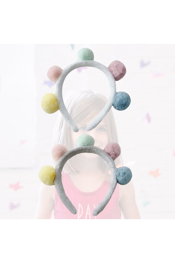 2Pcs Face Washing Headband Plush Pom Balls Hair Accessory for Daily Use