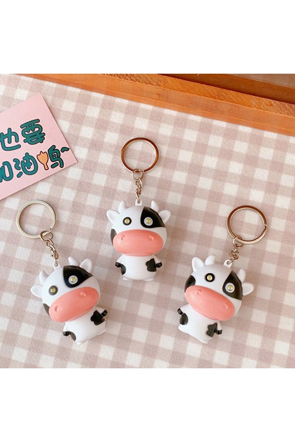 2Pcs Mini Cow Keychain Cute Key Decoration Stripe Cartoon Cow Design Daily Use
