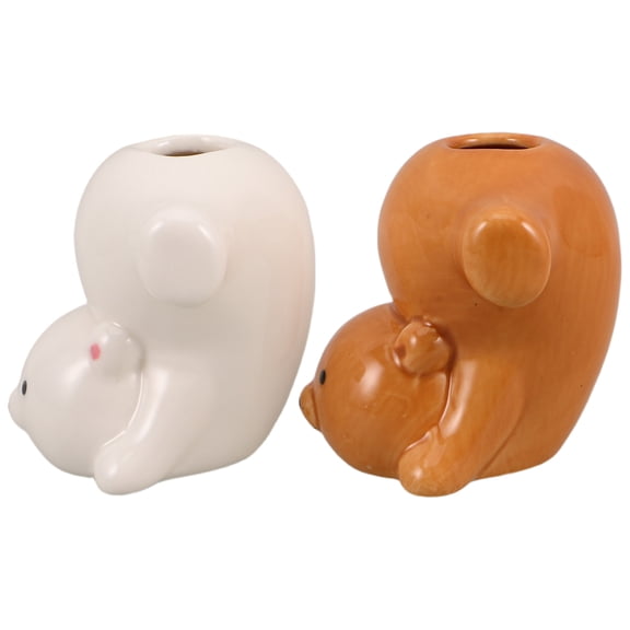 CRILSTYLEO Ceramic Bathroom Organizer Cute Animal Design Toothbrush Holder Efficient Drainage 2Pcs