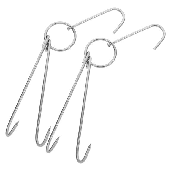 CRILSTYLEO 2Pcs Plated Silver Stainless Steel Meat Hooks for Hanging Bacon Roast Duck and Poultry