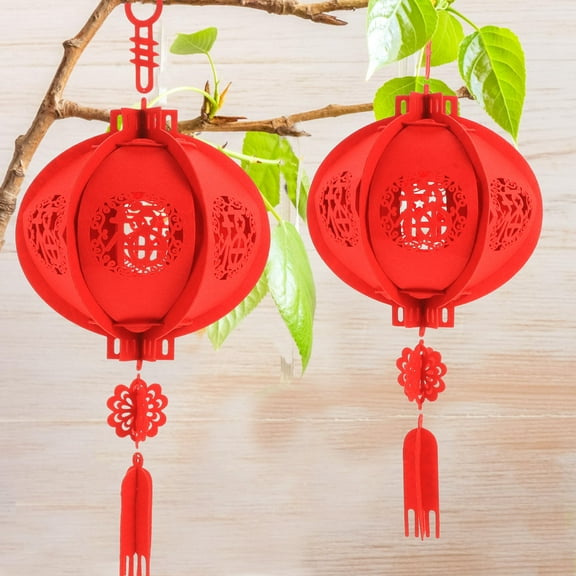 CRILSTYLEO 2Pcs Red Felt Cloth Lunar New Year Hanging Lanterns For Event Decorators And Houseowners