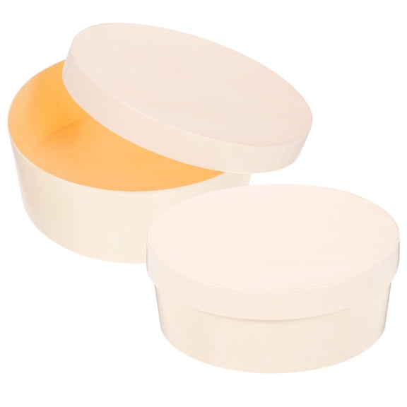 CRILSTYLEO 2Pcs Round Wood Packaging Box White Solid Color for Baking and Storing