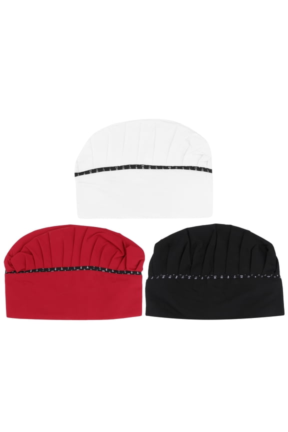 3-Pack Unisex Chef Hats for Cooking, Kitchen, and Restaurant Use - Comfortable Cotton Caps, and Wear-Resistant, Assorted Colors