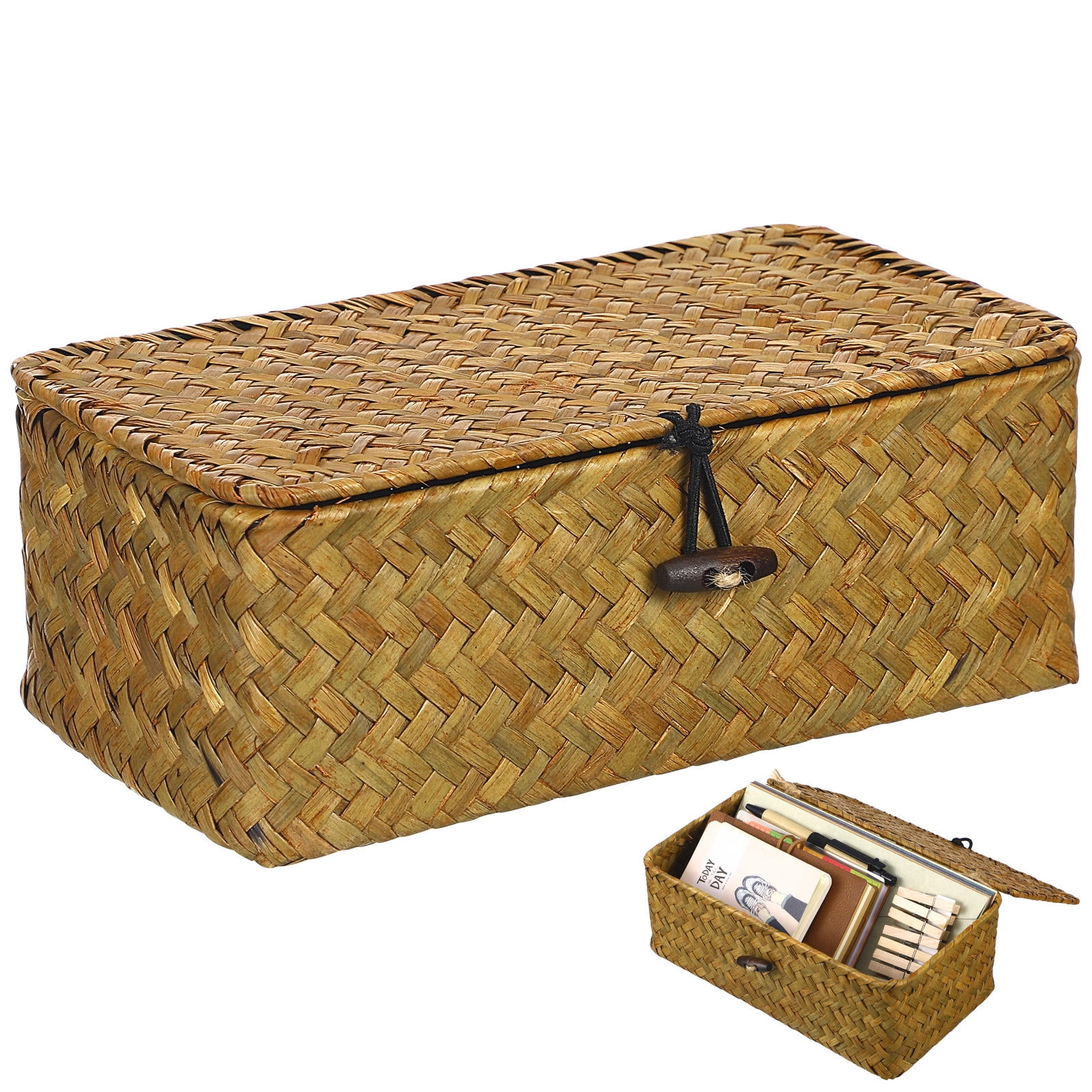 CRILSTYLEO 30Pack Seaweed Woven Storage Box Natural Style Wooden-like ...