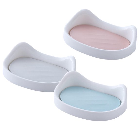 CRILSTYLEO 3Pcs Cat Shape Soap Box Wall Mounted Hanging Soap Holder PP Material Storage Rack for Bathroom