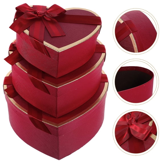 CRILSTYLEO 3Pcs Red Heart Shaped Packaging Box for Candy Party Favors Wedding and Home