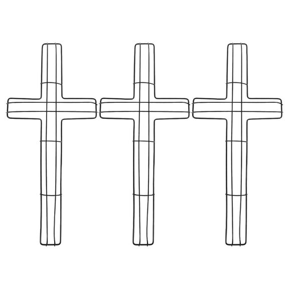 CRILSTYLEO 3Pcs Wire Cross Wreath Ring Black Metal Floral Base for DIY Floral Arrangements and Wall Decor