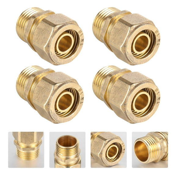 CRILSTYLEO 4Pcs Copper Tube Connector Joint for Pipe Heavy Duty Durable Golden Tone