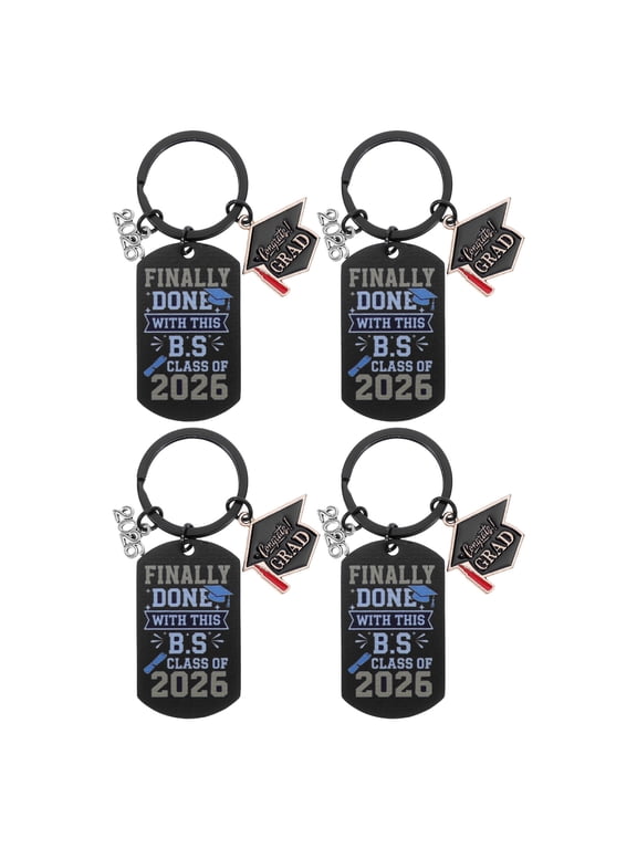 4-Pack Graduation Keychains for Class of 2026 Seniors, Black Stainless Steel Souvenir