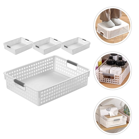CRILSTYLEO Set of 4 Stackable White Storage Baskets 11.79 x 8.45 x 3.34 Inches for Home Organization