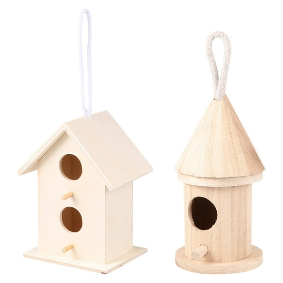 CRILSTYLEO 5Pcs Beige Wooden Birds Hut Bed Durable Decorative Outdoor Birds Accessories
