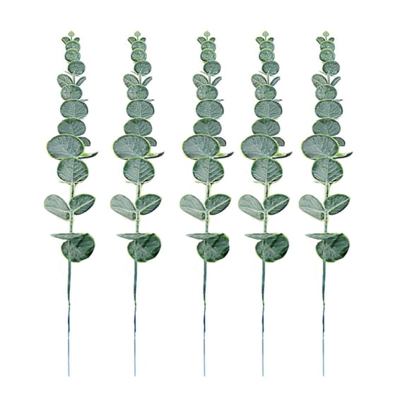 CRILSTYLEO 5-Pack Artificial Eucalyptus Leaf Stems, Green Faux Plants for Home Decor, Wedding, Party, Event Decorations