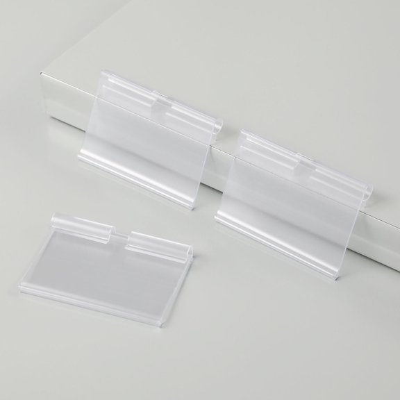 CRILSTYLEO 60Pcs Reusable PVC Shelf Label Holders Clip on for Metal Shelves and Storage Bins