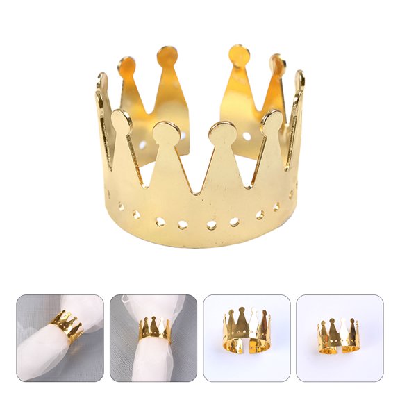 CRILSTYLEO 6Pcs Elegant Crown Shaped Gold Napkin Rings Alloy Napkin Buckles for Festive Table Decor