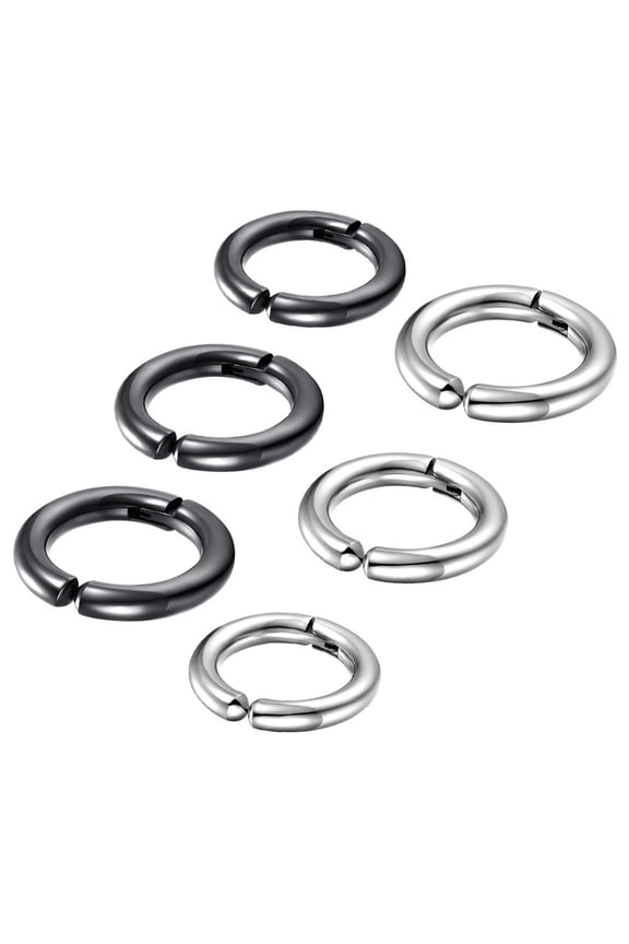 6Pcs Stylish Black Titanium Steel Ear Clips Non Piercing Ear Cuff for Decoration