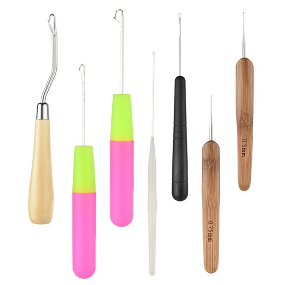 CRILSTYLEO 7-Piece Bent Latch Hook Crochet Kit with Ergonomic Grip for Braiding and Dreadlock Styling