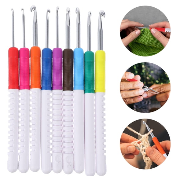 CRILSTYLEO 9-Piece Crochet Hook Set with Ergonomic Lightweight Design, Plastic and Aluminum Needles for Home Crafting