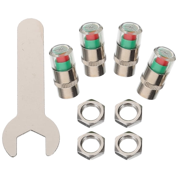 CRILSTYLEO 1Set Car Tire Pressure Valve Caps Silver Durable Tire Stem Caps with Warning Color