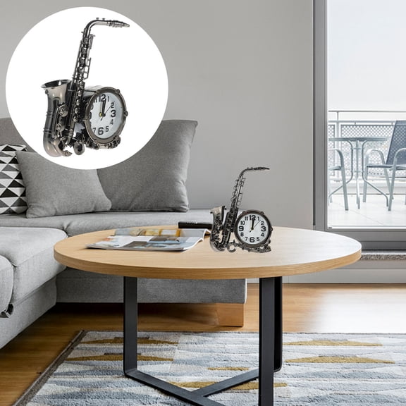 CRILSTYLEO Analog Non-Ticking Bedside Alarm Clock Saxophone Shaped Dark Grey Plastic 1Set