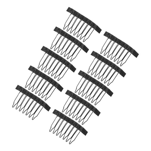 CRILSTYLEO Black Steel Tooth Wig Comb Clip for Decoration 10pcs Durable Cloth and Steel for Beauty Salon