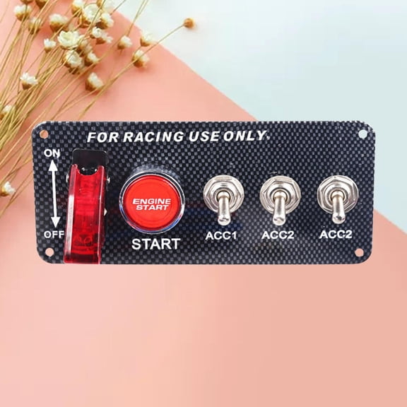 CRILSTYLEO Car Ignition Panel with Red LED Toggle Switch Black Cover for Racing Car Engine Start