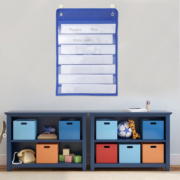 CRILSTYLEO Classroom Must Haves Blue Polyester Pocket Charts for Teacher Organization 45x33x0.5in