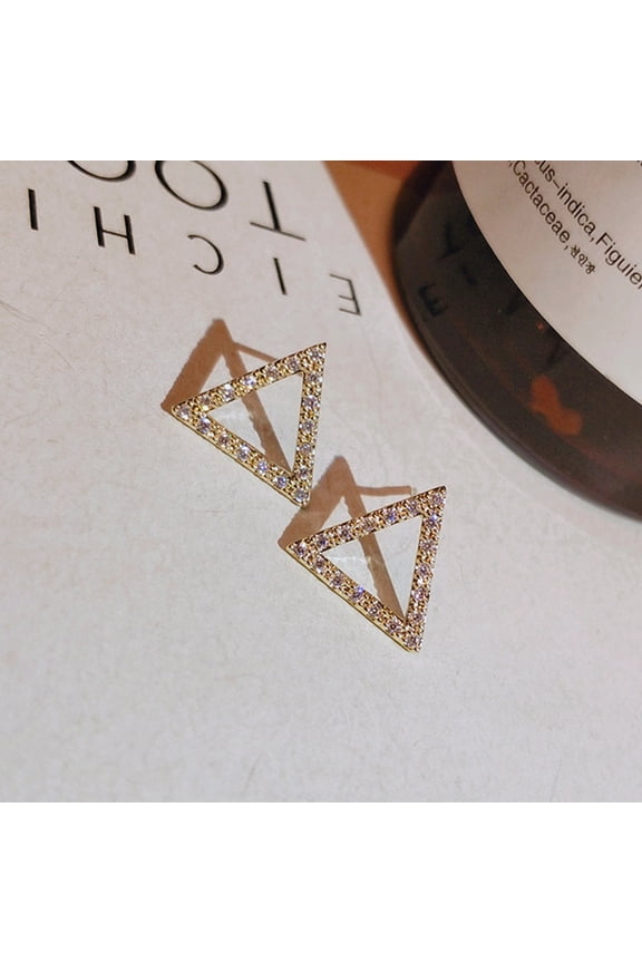 Copper Triangle Ear Studs for Women's Rhinestone Ear Jewelry Simple Chic Decor Earrings 0.38inx0.35in