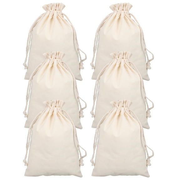 CRILSTYLEO 6-Pack Beige Cotton Drawstring Bags for Craft Projects, Storage, and Everyday Use