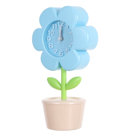 CRILSTYLEO Sky Blue Flower Alarm Clock with Silent Movement Portable Bedside Clock for Home