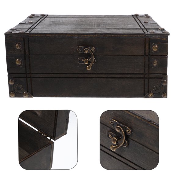 CRILSTYLEO wooden treasure chest Retro Gray-Brown Mini Desktop Storage Organizer 1 Count