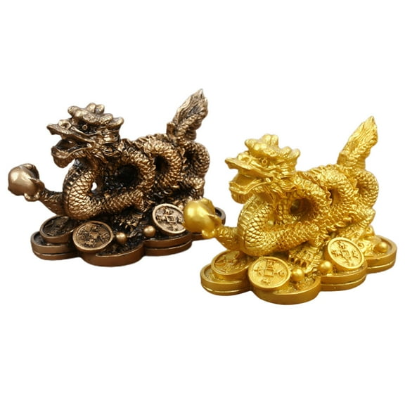 CRILSTYLEO Dragon with Coin Statue 3.15X1.97X1.57in in Antique Bronze 2Pcs