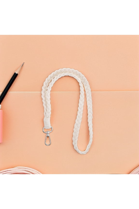 Beige Cotton Rope Keychain Wristlet with Boho Macrame Pattern, Stylish Everyday Carry Accessory for Keys and Small Items