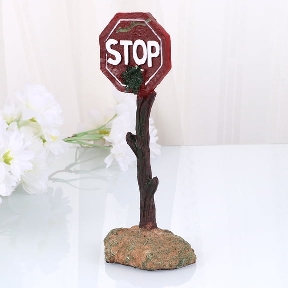 CRILSTYLEO Resin Aquarium Decoration with Traffic Warning Sign, Funny Fish Ornament for Unique Aquatic Decor