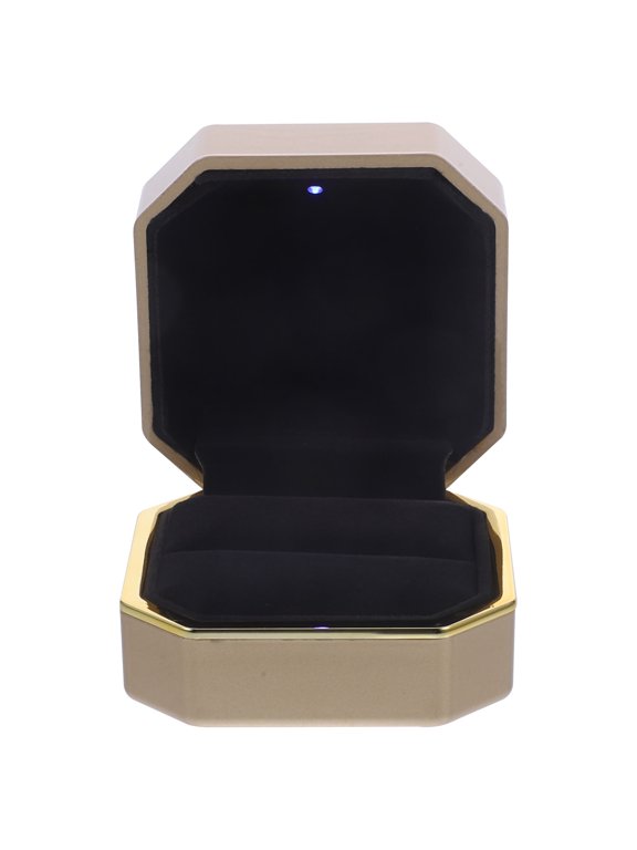 Golden Wedding Ring Box with Light Elegant Ring Case for Engagement Ceremony