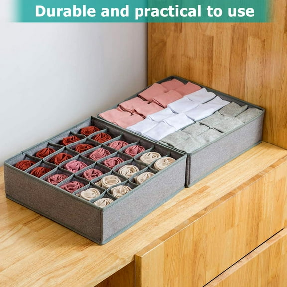 CRILSTYLEO Grey Cloth Socks Storage Box with Multiple Grids Ideal for Drawer Organizing and Neat Storage