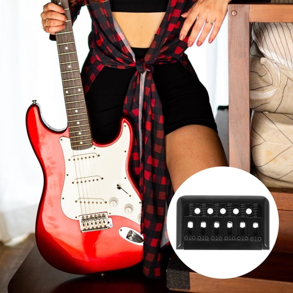 CRILSTYLEO Guitar Hardtail Bridge for Bass Easy Installation Durable Alloy Black 6 String Replacement Accessory