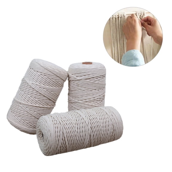CRILSTYLEO Handmade Bohemian Woven Cotton Rope for Home Decor Soft Beige DIY Tapestry
