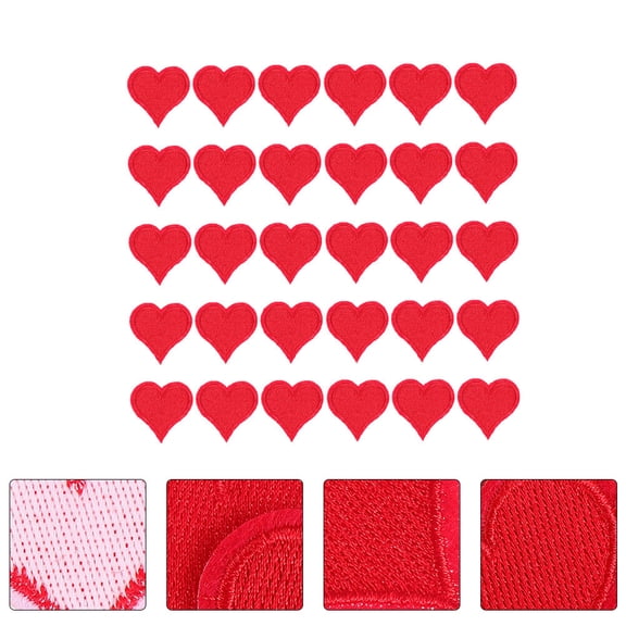 CRILSTYLEO Heart Embroidery Patches 30pcs Cloth Appliques for Clothes Red Decorative Sew On DIY Craft Garment Accessories 3.5x3.1in