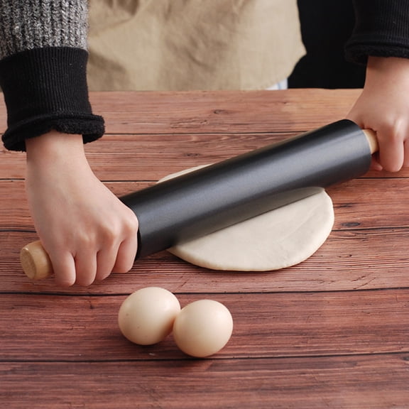 CRILSTYLEO Household Rolling Pin Smooth Surface Dough Roller for Kitchen Use Black Alloy and Plastic 1Pc