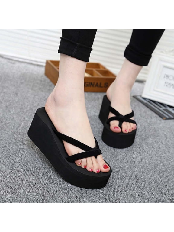 Black 38 Size Lightweight Platform Heel Slippers for Women